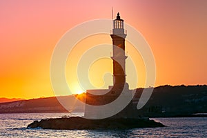 Lighthouse at sunrise, Chania, Crete, Greece