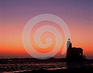 Lighthouse sunrise markermeer the netherlands