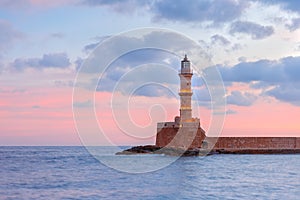 Lighthouse at sunset, Chania, Crete, Greece