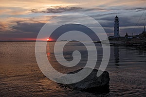 Lighthouse at sunset. Crimea.