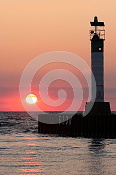 Lighthouse at Sunset Lake Huron