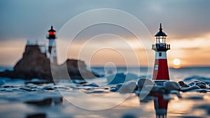 lighthouse at sunset lighthouse is made of bricks and the water is made of blue , Marblehead Lighthouse