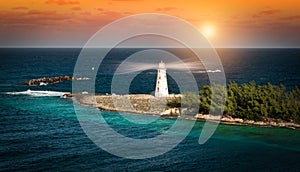 Lighthouse at sunset in Nassau, The Bahamas.