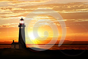 Lighthouse at sunset photo