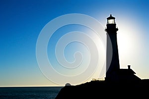 Lighthouse Sunset with Silhouette