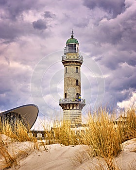 Lighthouse at the Teepott between the dunes in WarnemÃ¼nde