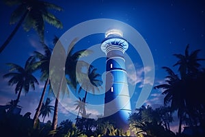 lighthouse on a tropical island at night