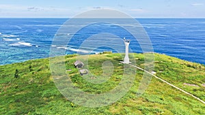 Lighthouse on a tropical island, top view. Basot Island, Caramoan, Camarines Sur, Philippines