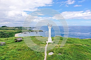 Lighthouse on a tropical island, top view. Basot Island, Caramoan, Camarines Sur, Philippines