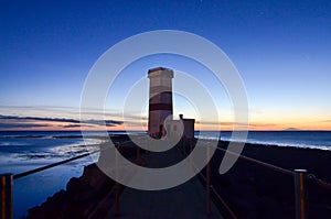 Lighthouse in twilight at Gardur, Iceland