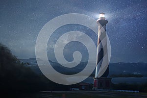 A lighthouse under night sky