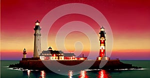 Lighthouse under the sky. Safe Harbor, Alert Warning light Concept Illustration Generative AI