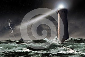 Lighthouse under the storm photo