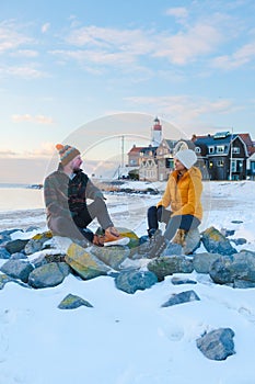 Lighthouse of Urk during winter with snow in the Netherlands