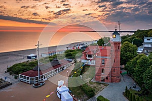 Lighthouse in Ustka by the Baltic Sea at sunrise, Poland