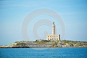 The Lighthouse of Vieste, rises on the isle of Santa Eufemia.