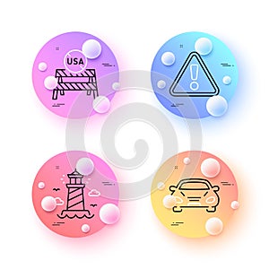 Lighthouse, Warning and Car minimal line icons. For web application, printing. Vector