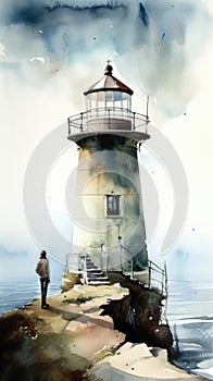 Lighthouse Watcher: A Figure Gazing Out to Sea.