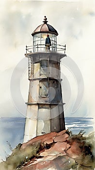 Lighthouse Watcher: A Figure Gazing Out to Sea.