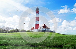 The lighthouse Westerhever in Schleswig-Holstein, Germany