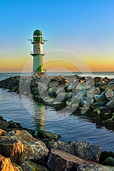 Lighthouse on the western pier in WarnemÃ¼nde in Germany