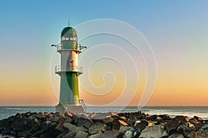 Lighthouse on the western pier in WarnemÃ¼nde in Germany