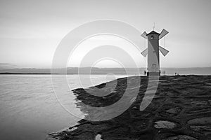 Lighthouse windmill Stawa Mlyny in Swinoujscie, Baltic Sea