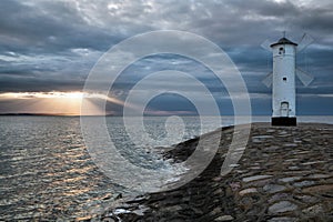 Lighthouse windmill Stawa Mlyny, Swinoujscie, Baltic Sea,