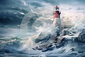 Lighthouse winter. Generate Ai