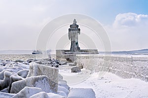 Lighthouse in winter time in Sassnitz, Germany