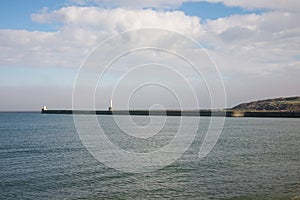 Lighthouses at piers in Aberdeen Harbour entrance