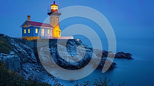 Lighthouses towering on the edge of the shore, like a reliable landmark for sailors in night darkn photo