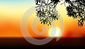 Silhouette The sun is going down to the horizon.