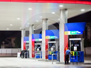 Lighting blur petrol gas station at night