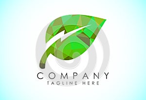 Lighting bolt with leaf logo template. Thunder leaf icon for the environment, recycle and electric symbol