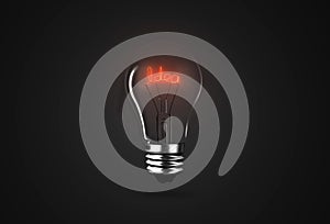 Lighting bulb lamp idea words on black background, 3D rendering
