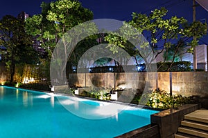 Lighting business for luxury backyard swimming pool. Relaxed li