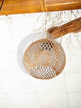 Lighting in a cafe. Interior detail. The lamp does not light up. Lighting device during daylight hours