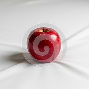 The lighting casts a soft shadow emphasizing the apple s roundness