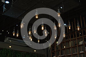 Lighting on the chandelier in the lamplight, light bulbs hanging