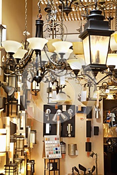 Lighting equipments on display in store