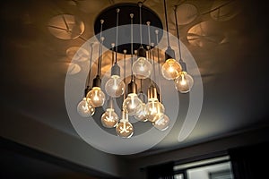 lighting fixture suspended from the ceiling, with dimmable led bulbs