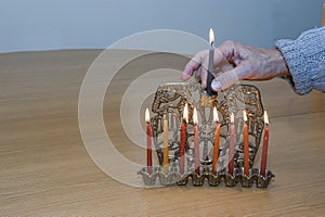 Lighting the hanukia