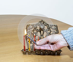 Lighting the hanukia