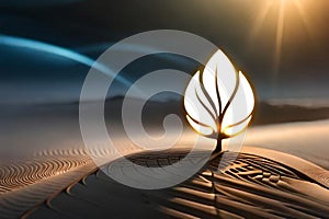 lighting leaf in desert. Ai Generative