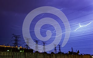 Lighting over power lines at night