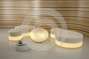 Lighting pouffe in modern room.