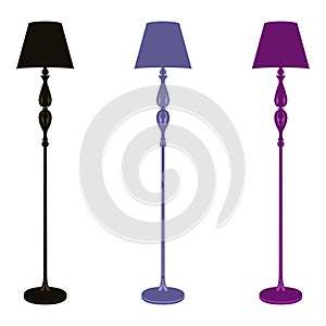 Lighting. Set of three floor lamps on a white background. Vector illustration.