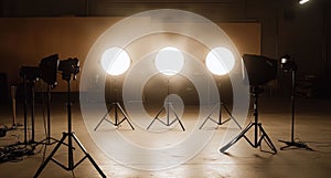 Lighting setup in a dark studio with smoke effects creating dramatic atmosphere for a shoot