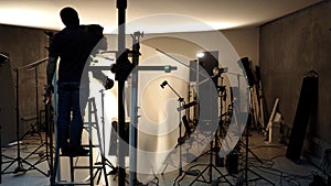 Lighting setup in studio for commercial works